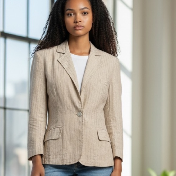 120% Lino Made in Italy Jacket Blazer Size 42 EU Long Sleeves One Button Closure - Picture 2 of 10